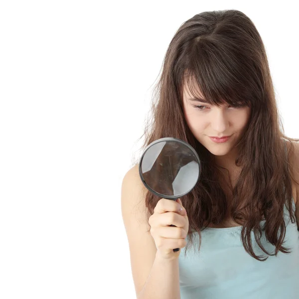 Teen student girl with magnifier — Stock Photo, Image