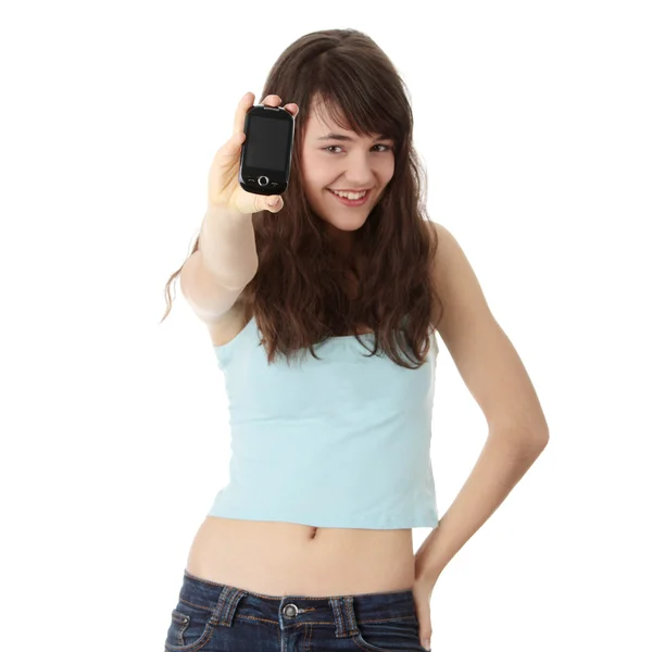 携帯電話を使用して若い白人女性 — ストック写真