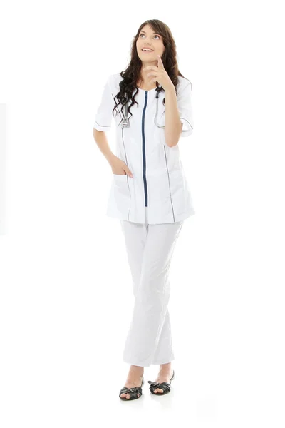 Νεαρή Γυναίκα Γιατρό Νοσοκόμα Απομονωμένα Λευκό — Φωτογραφία Αρχείου