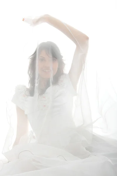 Gyönyörű Fiatal Menyasszony Elszigetelt Fehér Background — Stock Fotó