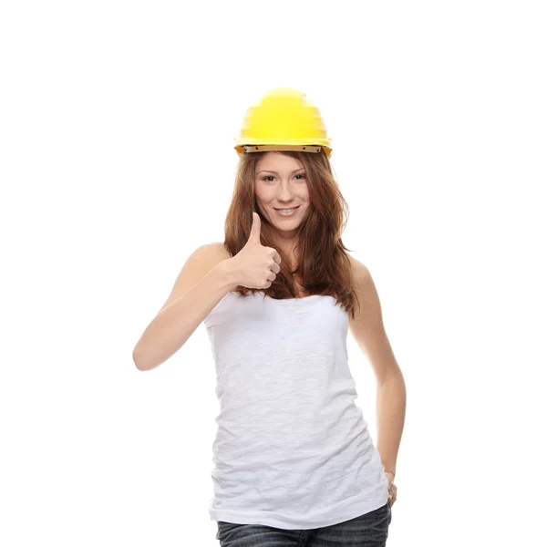Ingénieur femme en casque jaune — Photo