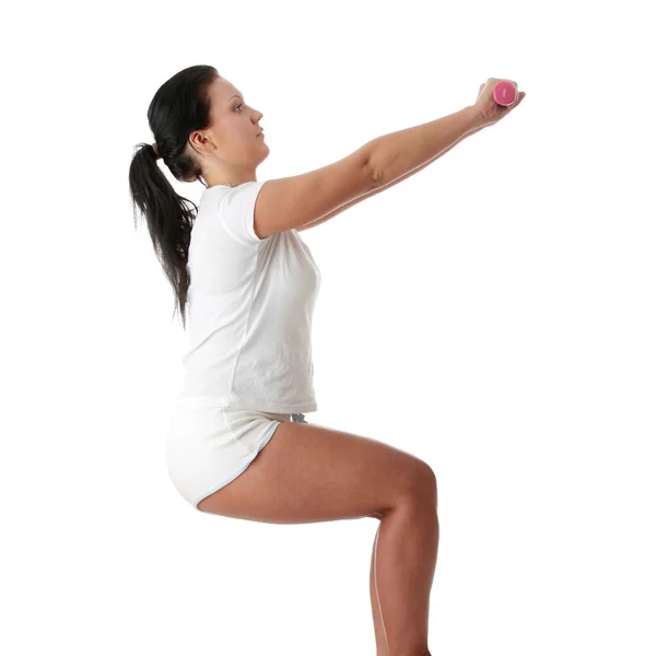 Young Happy Woman Doing Fitness Exercises — Stock Photo, Image