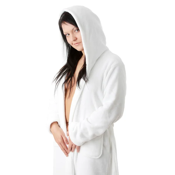 Junge Frau Weißer Badewanne Isoliert Auf Weißem Hintergrund — Stockfoto
