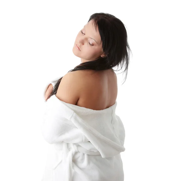 Young Woman White Bathtub Isolated White Background — Stock Photo, Image