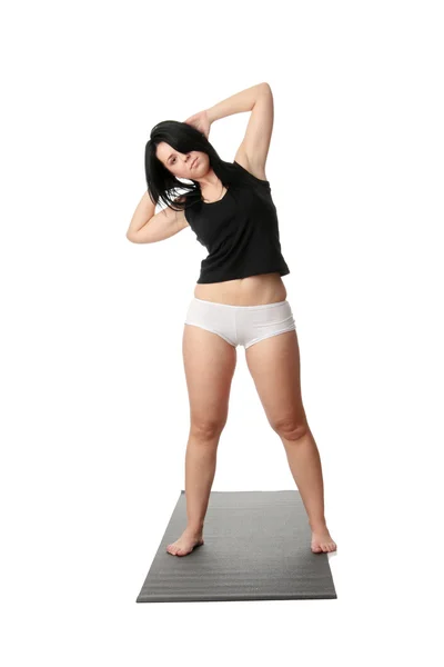 白い背景の上の肥満女性トレーニング — ストック写真