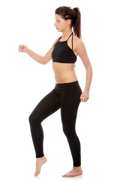 Young Woman Doing Exercise Isolated White — Stock Photo, Image