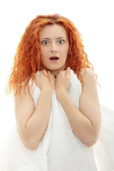 Shocked redhead woman — Stok fotoğraf
