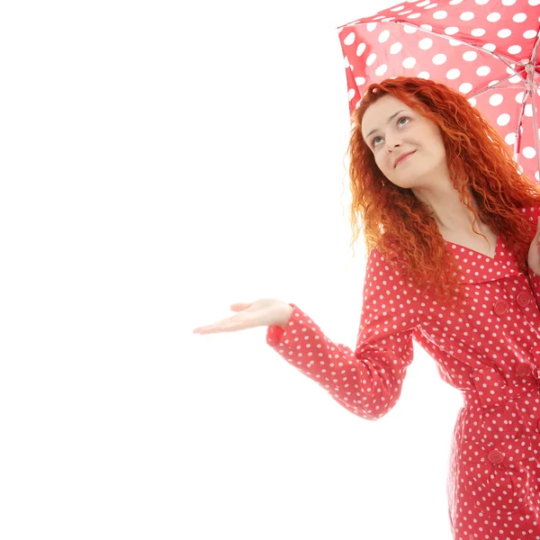Regniga Kvinna Röd Isolerad Vit Bakgrund — Stockfoto