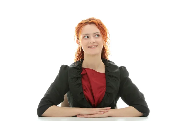 Junge Schöne Geschäftsfrau Hinter Dem Schreibtisch Isoliert Auf Weißem Hintergrund — Stockfoto