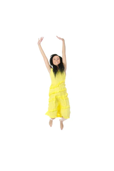 Jovem mulher feliz saltando . — Fotografia de Stock