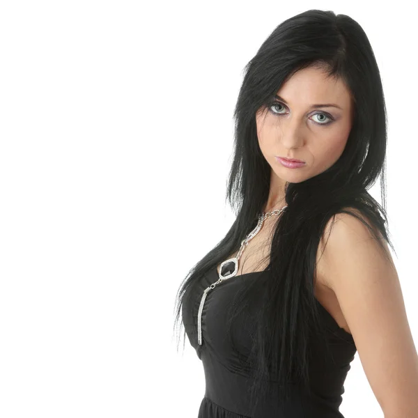 Sexy Jonge Kaukasische Vrouw Avondjurk Geïsoleerd Witte Achtergrond — Stockfoto