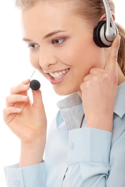 Call Center Woman Headset Beautiful Smiling Caucasian Woman Isolated White — Stock Photo, Image