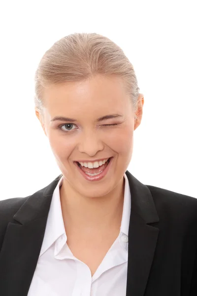 Affärskvinna med stort leende blinkande — Stockfoto