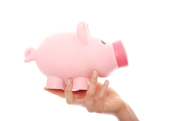 Woman Hand Holding Piggy Bank Isolated White — Stock Photo, Image