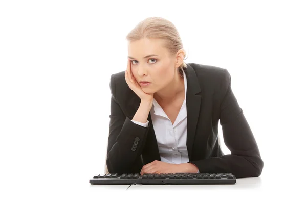 Bored Businesswoman Working Isolated White Background — Φωτογραφία Αρχείου