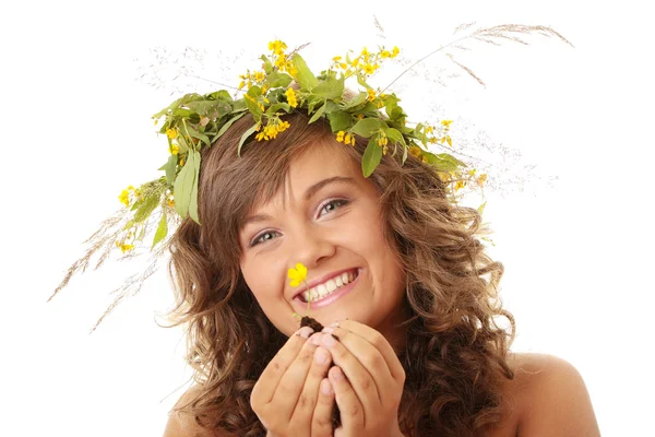 Spring Woman Wreath Head Isolated White Background — Stock Photo, Image