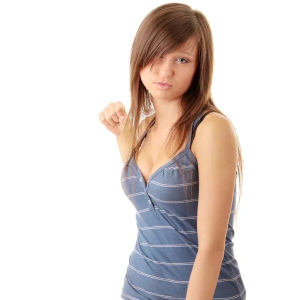Teenage Girl Throwing Punch Isolated — Stock Photo, Image