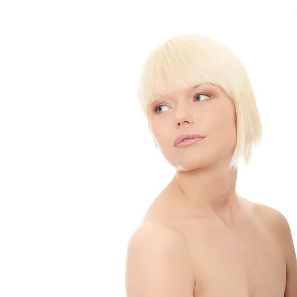 Portrait Jolie Fille Sans Maquillage Isolée Sur Fond Blanc — Photo