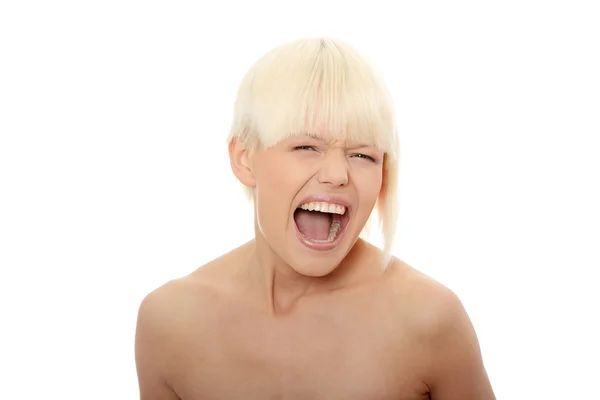 Przepiękny blond kobieta krzyczy — Zdjęcie stockowe