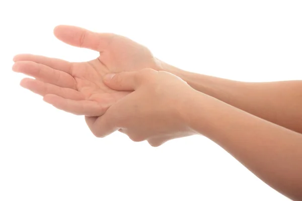 Vrouw Met Zijn Hand Pijn Concept — Stockfoto