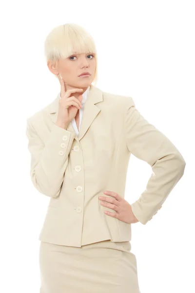 Thoughtful Business Woman Portrait Isolated White Background — Stock Photo, Image