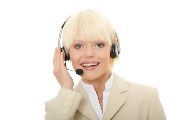 Call Center Woman Headset Isolated White Background — Stock Photo, Image