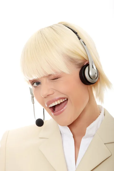 Call center kvinna med headset — Stockfoto