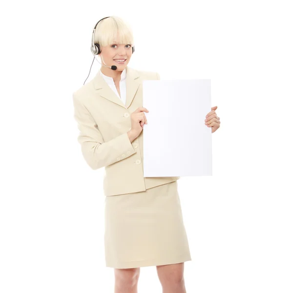 Callcenter-Frau mit Headset — Stockfoto