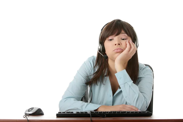 Young Beautiful Caucasian Woman Working Call Center Tired — Stock Photo, Image