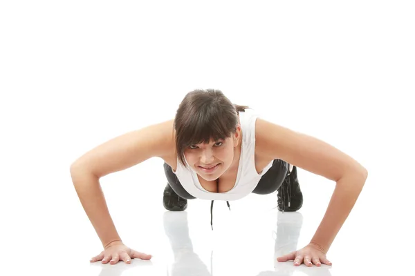 Fysieke Training Aerobics Van Mooie Jonge Vrouw Geïsoleerd Witte Achtergrond — Stockfoto