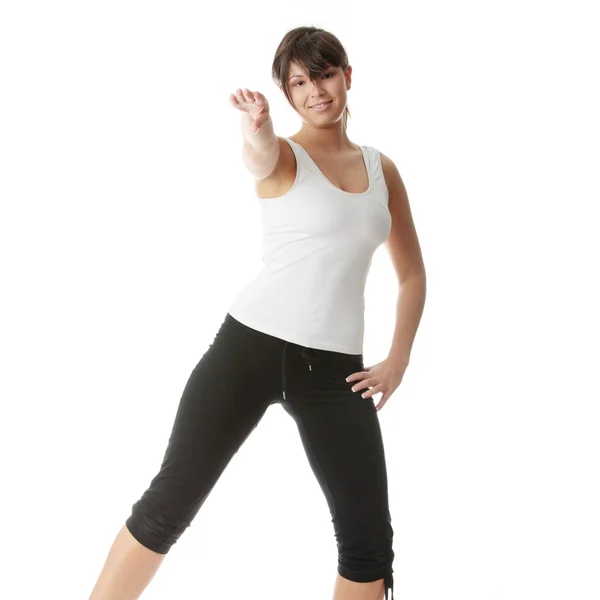 Physical Training Aerobics Beautiful Young Woman Isolated White Background — Stock Photo, Image