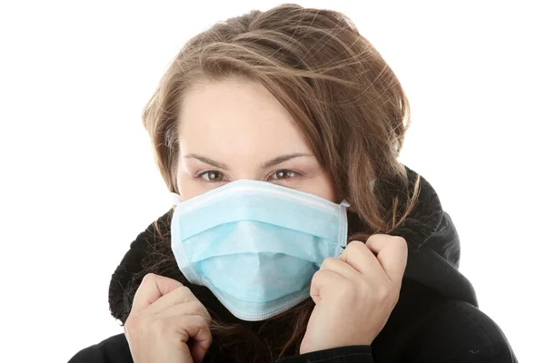 Model Wearing Mask Prevent Swine Flu Infection Isolated — Stock Photo, Image