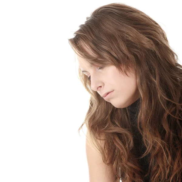 Jonge Casual Vrouw Met Depressie Geïsoleerd Wit — Stockfoto