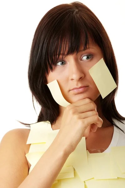 Woman with yellow sticky notes — Stock Photo, Image