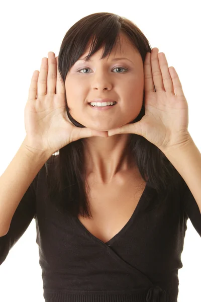 Young Woman Framing Her Face Her Hands — Stock Photo, Image