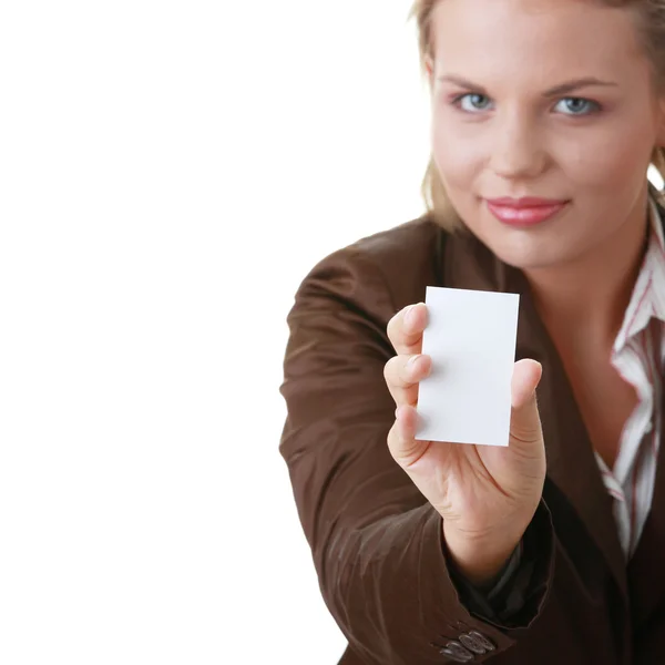Дама Порожньою Візитною Карткою Ізольована Білому Тлі — стокове фото