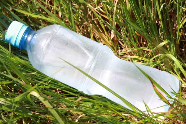冷たい水のボトルを産む 自然な草の間で — ストック写真