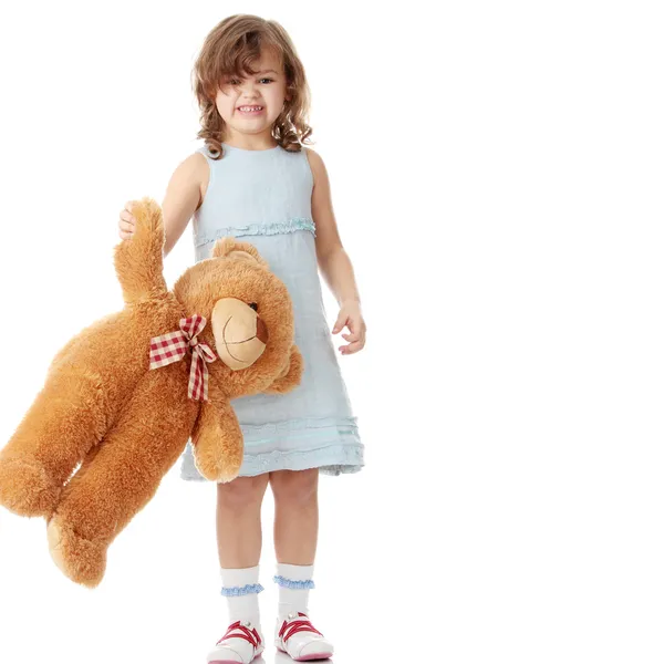 Porträt Eines Jährigen Mädchens Mit Teddybär Isoliert Auf Weißem Hintergrund — Stockfoto