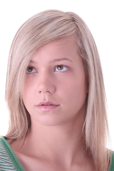 白い背景に分離された十代の金髪の女の子 肖像画 — ストック写真