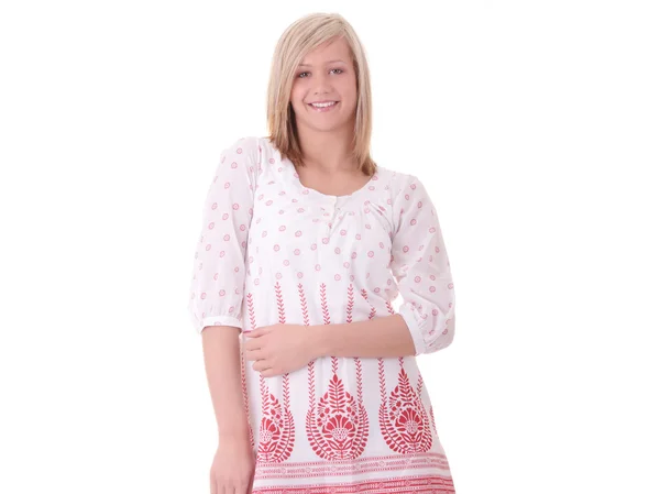 Junge Frau Sommerkleid Isoliert Auf Weißem Hintergrund — Stockfoto