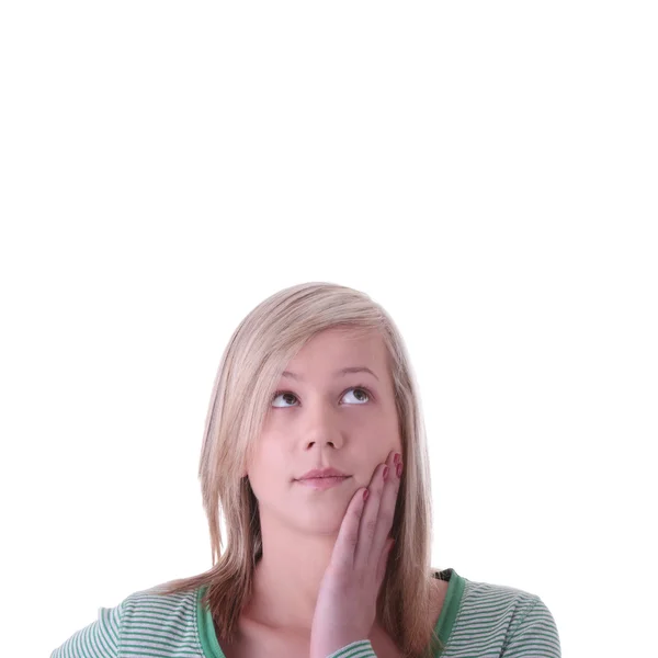 Teen Blonde Meisje Student Portret Geïsoleerd Witte Achtergrond — Stockfoto