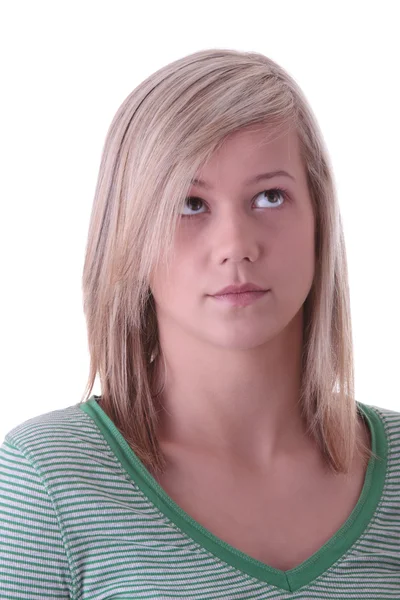 Beyaz Arka Plan Üzerinde Izole Genç Sarışın Kız Öğrenci Portre — Stok fotoğraf