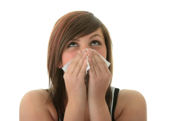 Mujer joven con alergia o resfriado —  Fotos de Stock