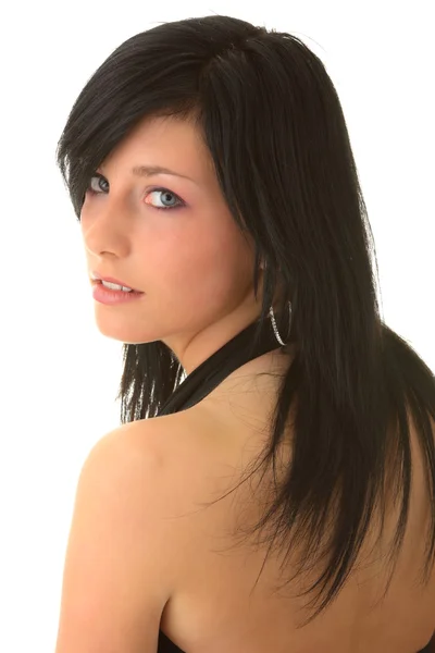 Beautiful teenager young girl in black elegant dress — Stock Photo, Image