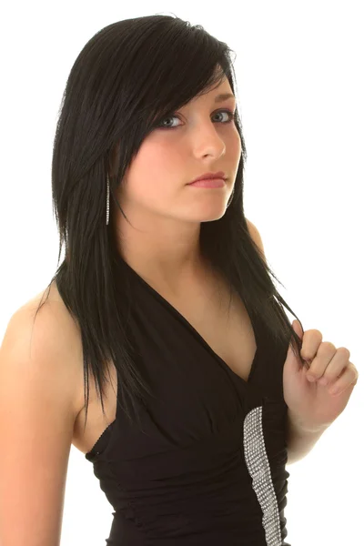美丽少年年轻女孩在优雅的黑色礼服 — 图库照片