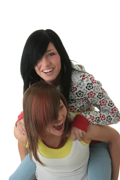 Studio shot of two trendy teen girls — Stock Photo, Image
