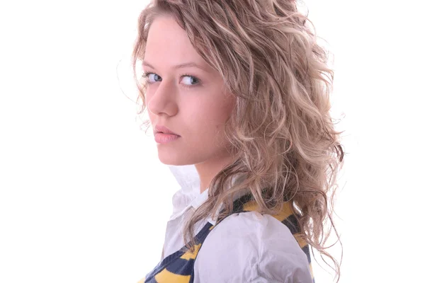 Jonge Blonde Student Meisje Geïsoleerd Witte Achtergrond — Stockfoto