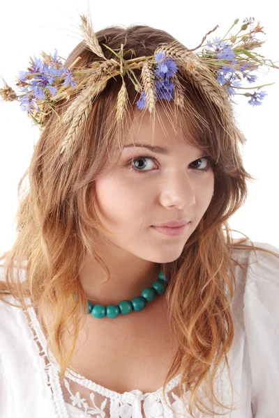 Teen Girl Summer Wreath Isolated White Background — Stock Photo, Image