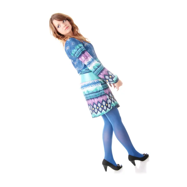 Dospívající dívka v modrých šatech — Stock fotografie