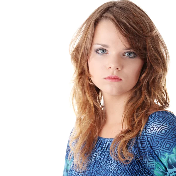 Teenager Mädchen Blauem Kleid Und Blauen Strümpfen Isoliert — Stockfoto